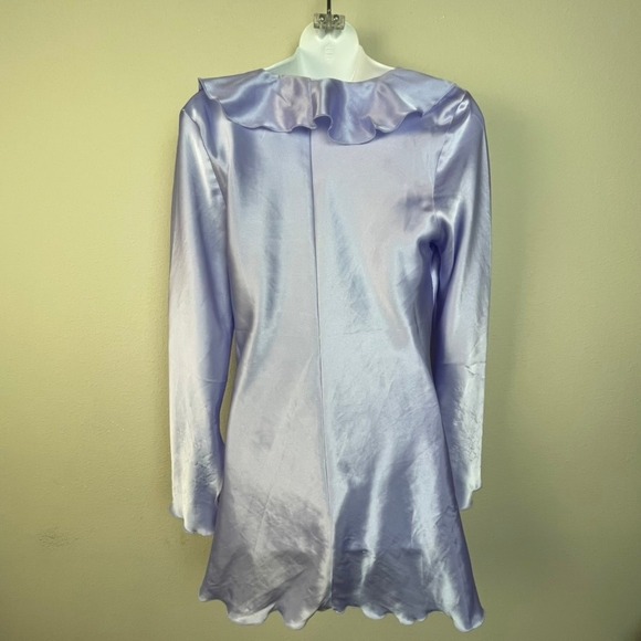 Frederick's of Hollywood Womens Lavender Satin Ruffle Nightgown Tunic Lingerie M - Picture 6 of 7